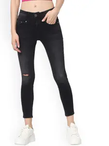 ONLY Women Black Skinny Fit Mildly Distressed Jeans