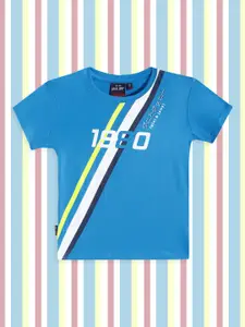 Gini and Jony Boys Blue & White Striped Printed T-shirt
