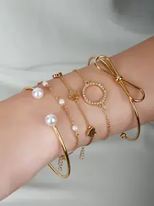 Lilly & sparkle Women 5 Gold-Plated Bracelet Set