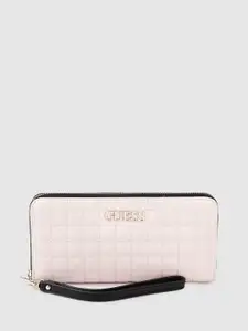 GUESS Women Cream-Coloured  Quilted Zip Around Wallet