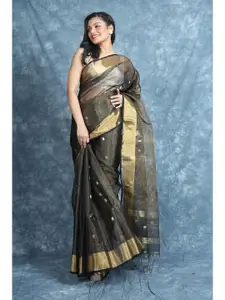 Arhi Grey & Gold-Toned Ethnic Motifs Zari Pure Silk Saree