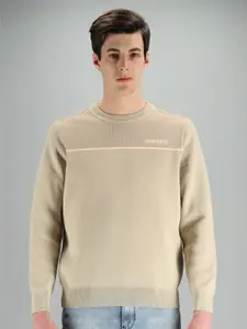 FREESOUL Men Beige Solid Sweatshirt