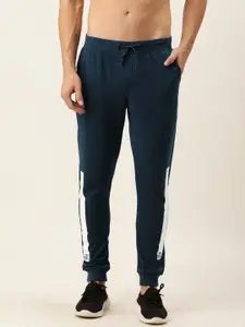 Flying Machine Men Teal Blue Solid Joggers with Print Detailing