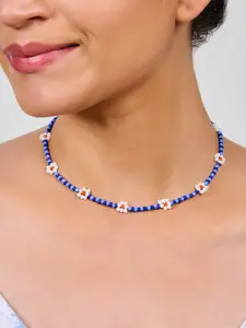 AQUASTREET Blue & White Beaded Bohemian Choker Necklace