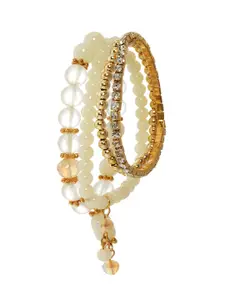 AQUASTREET Women 4 Off White & Gold-Toned Beaded Bracelet