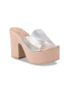 Shoetopia Shoetopia Women Peach-Coloured Block Heels Peep Toes