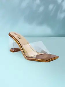 Shoetopia Copper-Toned & Transparent Block Sandals