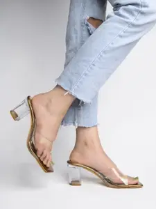 Shoetopia Copper-Toned & Transparent Block Sandals