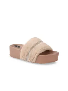 Shoetopia Women Pink & Silver-Toned Textured Flatform Heels