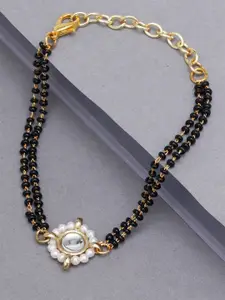 KARATCART Women Gold-Toned & Black Kundan Gold-Plated Charm Bracelet