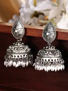 Rubans Silver-Plated Oxidised Dome Shaped Jhumkas Earrings