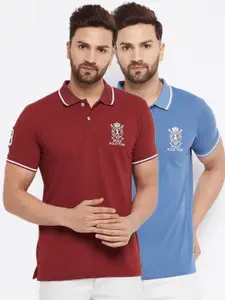 THE MILLION CLUB Men Blue & Maroon Set Of 2 Polo Collar T-shirt