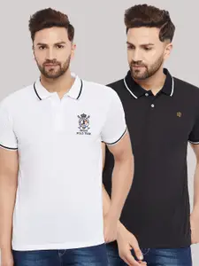 THE MILLION CLUB Men White & Black Pack of 2 Polo Collar Cotton T-shirt
