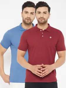 THE MILLION CLUB Men Maroon & Blue Pack of 2 Polo Collar T-shirt