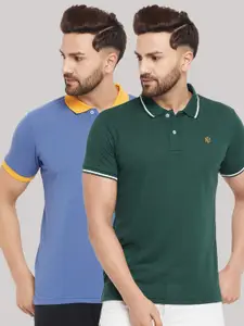 THE MILLION CLUB Men Pack Of 2 Green & Blue Polo Collar T-shirt
