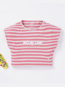 Ed-a-Mamma Girls Pink & Grey Striped Extended Sleeves T-shirt