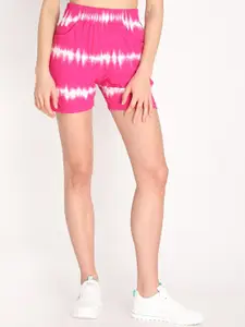 CHKOKKO Women Pink Regular Fit Printed High-Rise Shorts