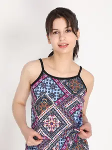 CHKOKKO Pink & Blue Printed Top