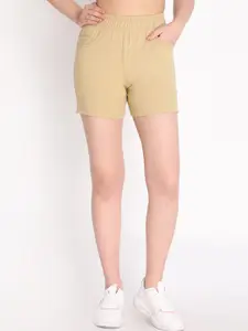 CHKOKKO Women Beige High-Rise Casual Shorts