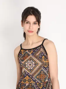 CHKOKKO Mustard Yellow & Blue Aztec Print Crop Top