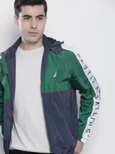 Nautica Men Colourblocked And Printed Hooded Sporty Jacket