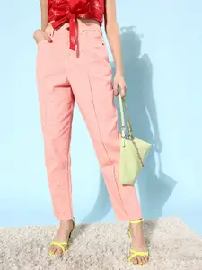 People Women Pretty Pink High-Rise Relaxed Fit Cropped Jeans