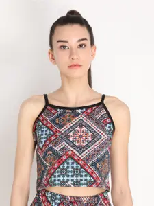 CHKOKKO Women Red & Black Ethnic Motifs Print Crop Top