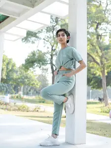 Chkokko Women Sage Green Solid T-shirt with Joggers