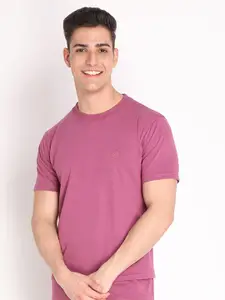 CHKOKKO Men Pink Cotton T-shirt