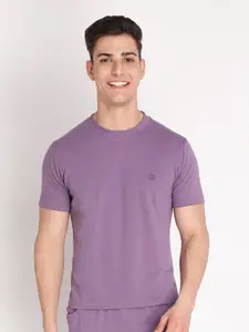Chkokko Men Purple Solid Outdoor Cotton T-shirt