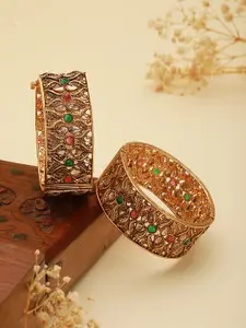 Saraf RS Jewellery Set Of 2 Gold-Plated & Stone Studded Bangles