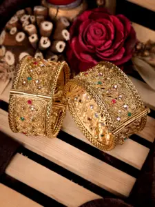 Saraf RS Jewellery Set Of 2 Red & Green Gold-Plated Stone Studded Bangles