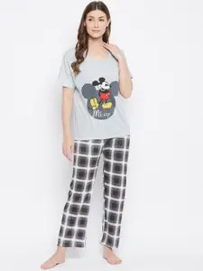 Camey Women Grey & White Cartoon Characters Printed Night suit