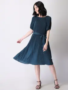 FabAlley Blue Solid Fit and Flare Dress