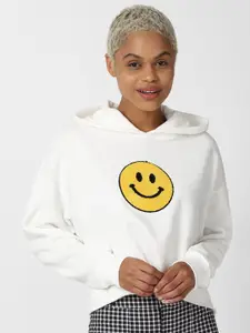 FOREVER 21 Women White Printed Hooded Sweatshirt