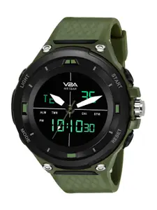 V2A Men Black Dial & Green Straps Analogue Multi Function Watch