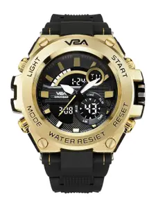 V2A Men Golden Dial Textured Straps Analogue and Digital Multi Function Watch V2A-CS-1706A