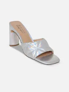 Call It Spring Silver-Toned Textured Block Sandals