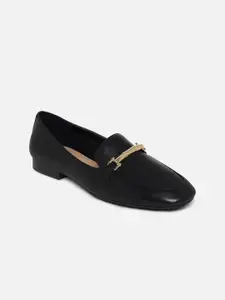 ALDO Women Black Solid Leather Loafers