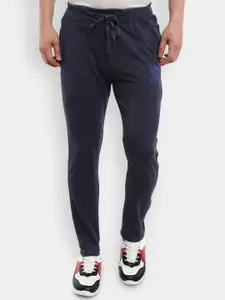 V-Mart Men Charcoal Grey Solid Track Pant With Printed Detail