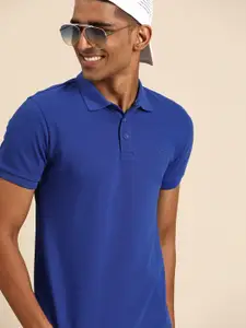 United Colors of Benetton Men Blue Polo Collar Pure Cotton T-shirt