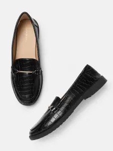 Allen Solly Women Black Croc Textured Loafers