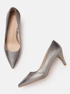 Allen Solly Grey Solid Glossy Finish Pumps