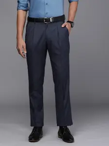 Louis Philippe Men Navy Blue Self-Design Formal Trousers