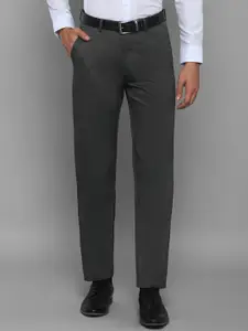 Louis Philippe Men Charcoal Black Slim Fit Mid-Rise Formal Flat-Front Pure Cotton Chinos