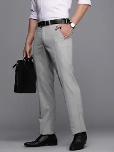 Louis Philippe Men Grey Textured Trousers