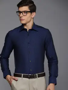 Louis Philippe Men Navy Blue Classic Fit Printed Pure Cotton Formal Shirt