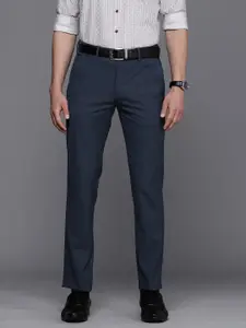 Louis Philippe Men Navy Blue Solid Slim Fit Formal Trousers