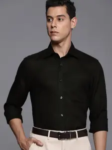 Louis Philippe Men Black Self-Design Classic Fit Pure Linen Formal Shirt