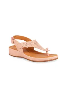 Rocia Peach-Coloured Laser Cut Comfort Sandals